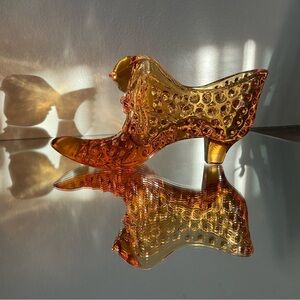Fenton Amber Glass Hobnail Cats Head Slipper 3995 CA